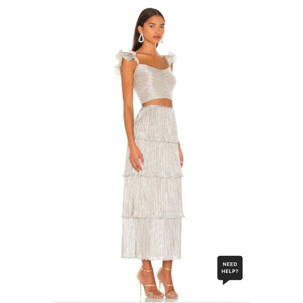 SAYLOR Gianna Skirt Platinum Silver Metallic Tiered - Picture 3 of 7